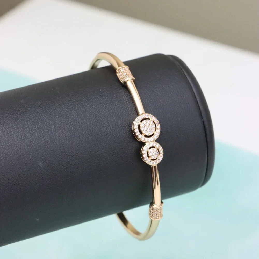 Dual Circle Design Rose Gold Bangle with Sparkling Accents, XPBL0430